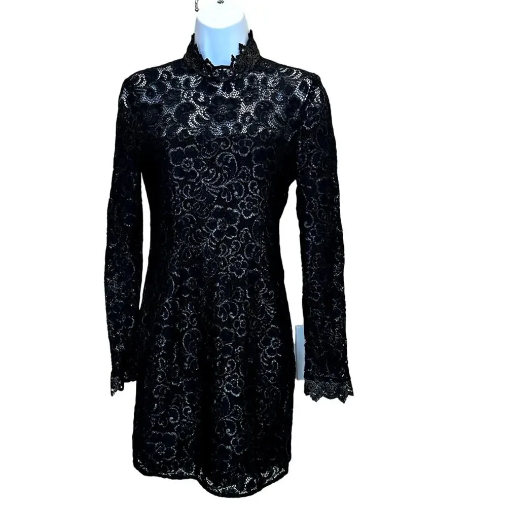 Rachel Zoe Black Lace Mini Dress Size 2 Designer Cocktail Metallic Sheath $465 - Picture 4 of 13